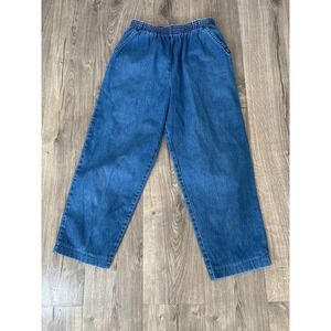 Chic Women's Blue Denim Elastic Waist Wide Leg Pants Size‎ Medium